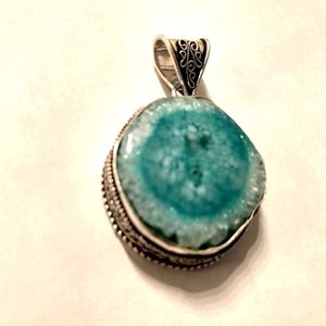 Blue sun quartz Pendant 925 made in India.